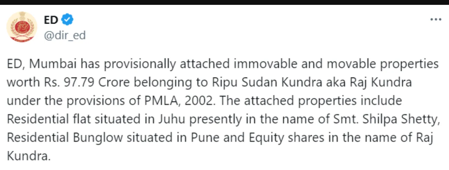 Shilpa shetty and raj kundra property are seized